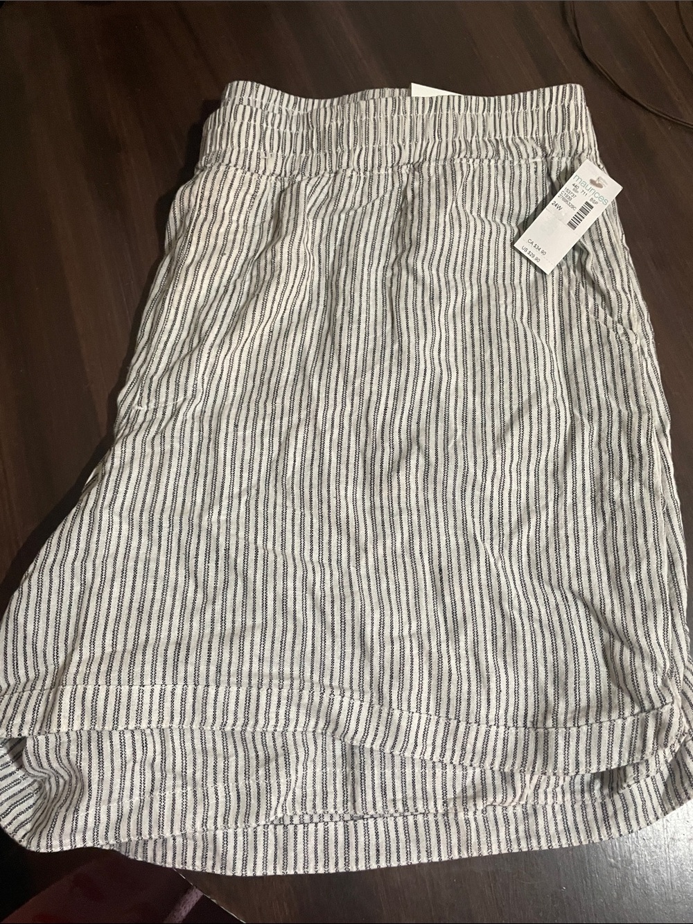 Women's Striped Elastic-Waist Linen Blend Skirt - White & Navy